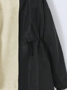 SHEIN Leap Crew Tween Girls Loose Casual Cinched Waist Solid Color Hoodie Coat, Versatile & Thermal Lined, Long Sleeve - Black - View 5