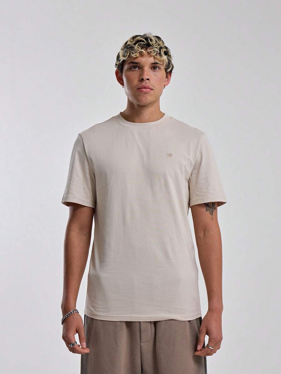 Musero Short Sleeve Crew Neck Basic Long Line Fitted Tshirt Top Spring Summer Essentials Basics Capsule Wardrobe - Apricot - View 1