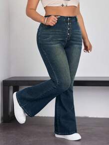 SHEIN EZwear Plus Size Front Button Pocket Casual Denim Jeans, Daily Wear - Medium Wash - View 4