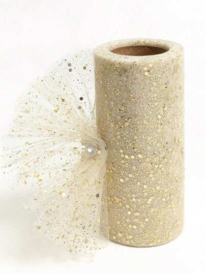 SHEIN 1 条 15 厘米/5 厘米宽米色流沙薄纱丝带，闪亮薄纱丝带卷轴，适用于手工 DIY、婚礼、生日、派对、烘焙、花束、礼品包装、装饰礼品蝴蝶结丝带