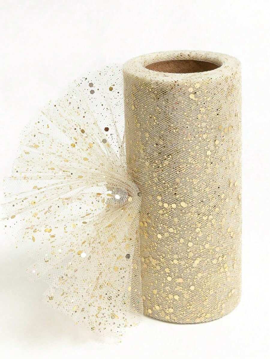 SHEIN 1PC Ruy băng vải tuyn cát lún màu be rộng 15cm/5cm, Cuộn ruy băng vải tuyn bóng, Thích hợp cho đồ thủ công DIY, Đám cưới, Sinh nhật, Tiệc tùng, Nướng bánh, Bó hoa, Gói quà, Ruy băng nơ trang trí quà tặng - Màu be - Xem 1