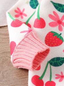 2 件套女婴草莓图案毛衣和百褶裙套装，温暖、舒适、百搭，冬季 - 彩色 - 查看 5