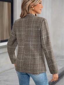 EMERY ROSE 女士优雅通勤格子西装外套，适合秋季 - 棕色 - 查看 2