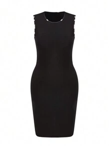 SHEIN Clasi Conjunto casual de talla grande de vestido sin mangas con bloques de color y cárdigan de manga larga de punto, primavera/otoño