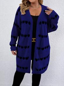 Calvaya 大码条纹印花休闲日常针织开衫，长袖