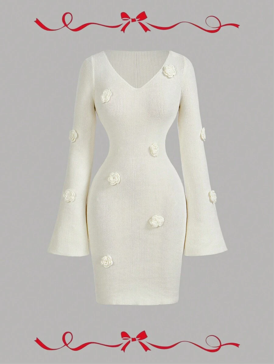 SHEIN MOD Sweater Dress For Women,Fall Women Dresses,Holiday Dress,Elegant Dress,New Year Party Dress,New Year Eve Dress - Apricot - View 1