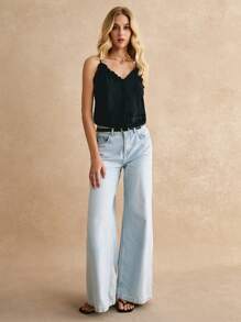 Poéselle Top de tirantes unicolor ribete fruncido