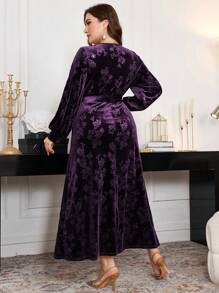 Modelyn 大码时尚简约长袖前系带休闲长裙超长女士装长款晚礼服