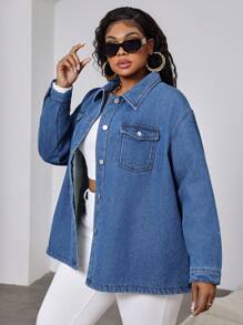SHEIN Essnce Chaqueta vaquera de talla grande, estilo informal de manga larga con forro polar azul ahuecado, disfraz de Navidad para mujer, ropa de Acción de Gracias, atuendo de regreso a casa, ropa de invierno, disfraz de vaquera, chaqueta de forro polar y vaquera de invierno para mujer, chaquetas de mujer para otoño, chaqueta de forro polar