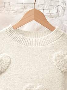 Tween Girl Jacquard Heart Pattern Loose Fit Casual Midi Dress For Early Winter, Versatile Layering Piece