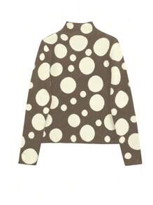 SHEIN Unity 新款秋冬女装高领波点印花长袖修身针织套头毛衣 - 駝色 - 查看 4