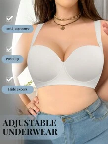 1 件加大码无缝光滑带衬垫钢圈无线舒适文胸，日常休闲穿着，提升