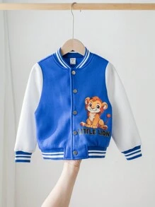 Kleine Jungen Lässig weite bequeme vielseitige süße Cartoon Löwen Muster Kontrastärmel Baseball Jacke, geeignet für Herbst und Winter - Blau - Übersicht 8