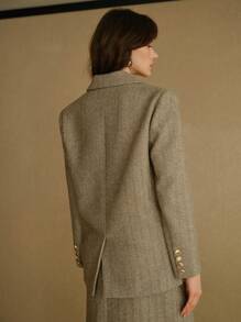 MOTF STUDIO HERRINGBONE PATTERN LAPEL COLLAR FLAP DETAIL BLAZER - Olive Green - View 7