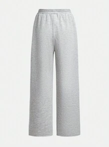 SHEIN Tween Girls Casual Text Straight Leg Long Knit Sweatpants - Multicolor - View 5