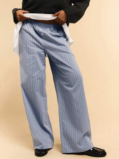 Athîral Pantalones anchos a rayas, cintura elástica, joggers para mujeres