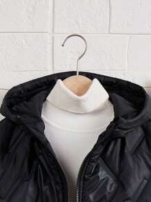 Tween Boys' Casual College Style Thick Thermal Lined Hooded Zip-Up Padded Quilted Coat, Winter - Black - View 4