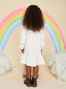 SHEIN 年轻女孩纯色针织立领 3D 卡通图案宽松休闲运动衫 - 白色 - 查看 3