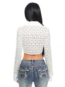 ROMWE Y2K Style Lace Up Cropped Sheer Long Sleeve Overlay Top - White - View 3
