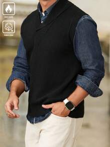 Manfinity Homme Men's Casual Solid Color Knit Vest, Autumn - Multicolor - View 1