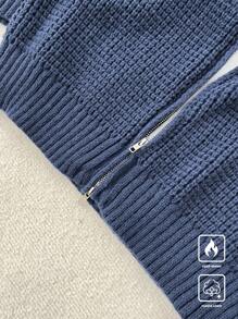 Claim Dot Men's Solid Color Front Zip Long Sleeve Minimal Casual Cardigan Going Out Drop Shoulder Plain Chunky Cardigan Casual Blue Cardigan, For Husband, Boyfriend Gifts