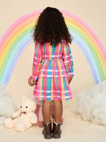 SHEIN Young Girl Woven Plaid Collared Ruffle Hem Loose Casual Dress
