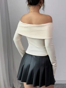 Chiquease Blouse élastique à encolure dégagée et col pour femmes, automne - Nude - Voir 3