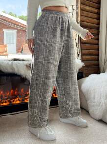 SHEIN EZwear Pantalon droit ample, épais et chaud, en tons de gris pour l'automne/hiver, grande taille