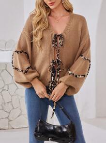 INAWLY New Women Cardigan, Featuring Leopard Print Bow Knot And Leopard Print Heart Sleeve Design