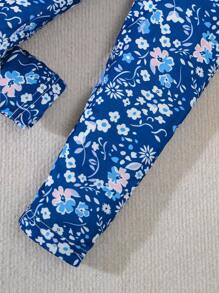 SHEIN Bộ 2 món/Bộ áo thun bo gấu trang trí nơ thường ngày cho bé gái & quần legging họa tiết hoa nhỏ nhắn, mùa thu - Rửa nhẹ - Xem 8