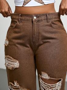 SHEIN EZwear Jeans casuales de pierna recta, ajuste holgado, con bolsillos, para mujer talla grande