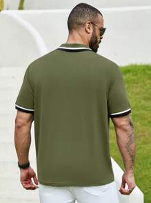 SHEIN Manfinity Homme Men Plus Size Contrast Button Half-Placket Short Sleeve Casual Polo Shirt For Summer