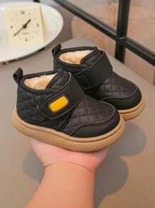 1 双儿童时尚雪地靴，冬季保暖毛绒户外靴，适合男孩和女孩，幼儿休闲鞋 - 黑色 - 查看 3