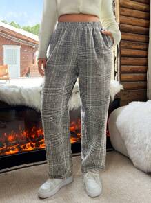 SHEIN EZwear Pantalon droit ample, épais et chaud, en tons de gris pour l'automne/hiver, grande taille