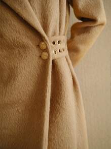 MOTF STUDIO WOOL LAPEL COLLAR SLANT POCKET BUTTON SIDE LONGLINE OVERCOAT FOR AUTUMN/WINTER - Camel - View 3