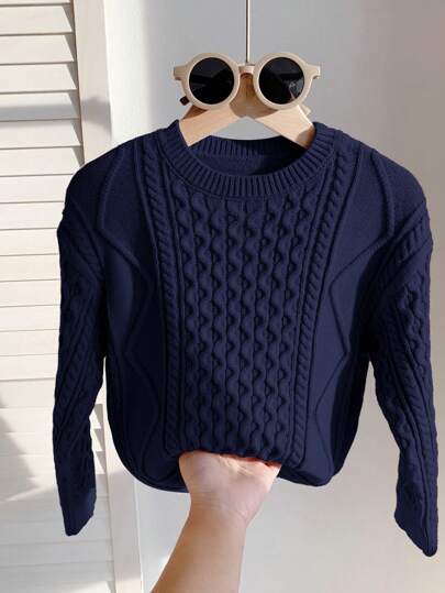 Ropa para niños, Jersé estilo universitario de punto de cable para niño pequeño, de cuello redondo y manga larga, cómodo y cálido, adecuado para commuter, escuela, casa, casual, estilo callejero, fiesta y exteriores