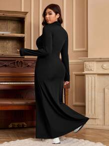 SHEIN EZwear Vestido largo de tela mullida y suave, de cuello alto, elástico y cálido, de talla grande, para otoño/invierno