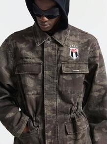 NEON BLANC Men's Washed Denim Woven Casual Long Sleeve Jacket, Rust Brown Street Style, For Fall Winter - Black - View 5