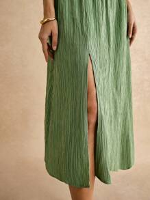 Poéselle Paperbag Waist Split Thigh Skirt - Mint Green - View 3