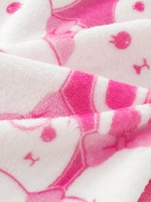 女婴可爱毛茸茸连帽兔子印花纽扣连体衣，秋冬 - 粉色 - 查看 3