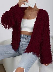 Celisse Solid Color Simple Stylish Cardigan For Women, Suitable For Spring And Autumn Fall Winter Cloth For Women - Burgundy - View 3