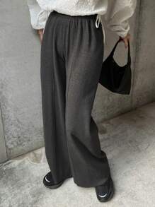 FRIFUL Women Solid Color Straight Knit Pants, Casual Style For Autumn/Winter - Dark Grey - View 4