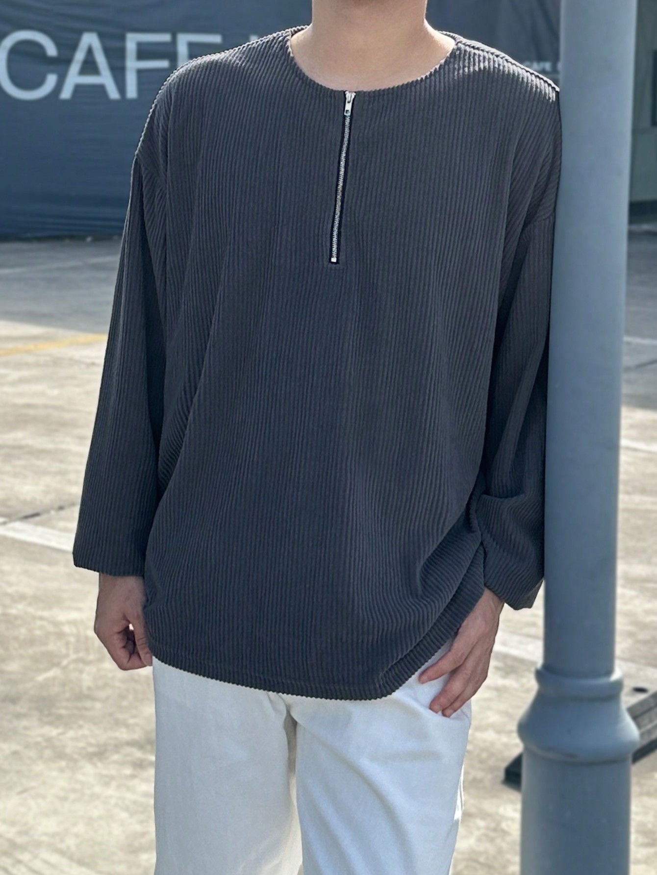 Manfinity Dauomo Men's Minimalist Front Zipper Long Sleeve Pullover Hoodie, Casual Daily Wear