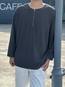 Manfinity Dauomo Sudadera con capucha de manga larga y cremallera frontal minimalista para hombres, para uso casual diario