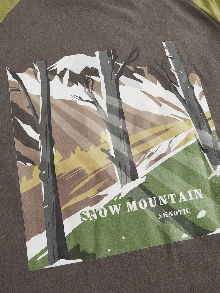 Men Loose Fit Graphic Printed Knit Urban Short Sleeve T-Shirt With Contrast Color Raglan Sleeves, Suitable For Everyday Wear, Old Money, Boyfriend Gift