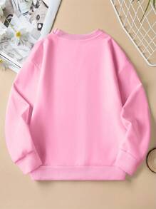 Young Girl Casual Leopard Print Letter Oversized Sweatshirt