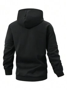 Manfinity Homme Plus Size Men's Rhinestone Five-Pointed Star Graphic Zip-Up Hooded Winter Men Jacket - Black - View 2