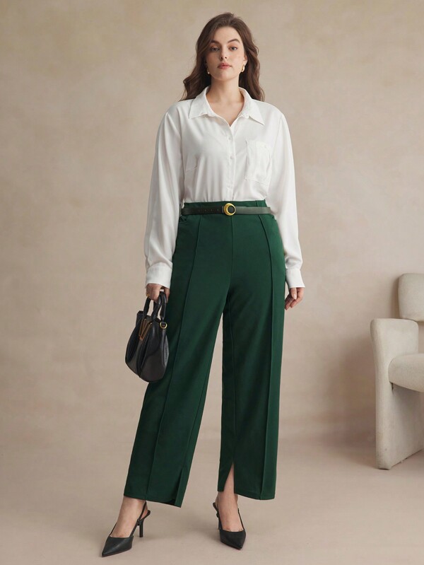 BizChic Plus Size Solid Color Knit Straight Leg Pants, For Commute And Casual  Women Clothing