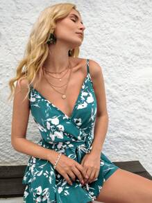 Vivid Eden Mono de tirantes con estampado floral con cinturón