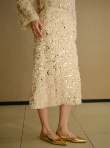 MOTF STUDIO SEQUINS FUZZY A LINE SKIRT, NEW YEAR - Apricot - View 7